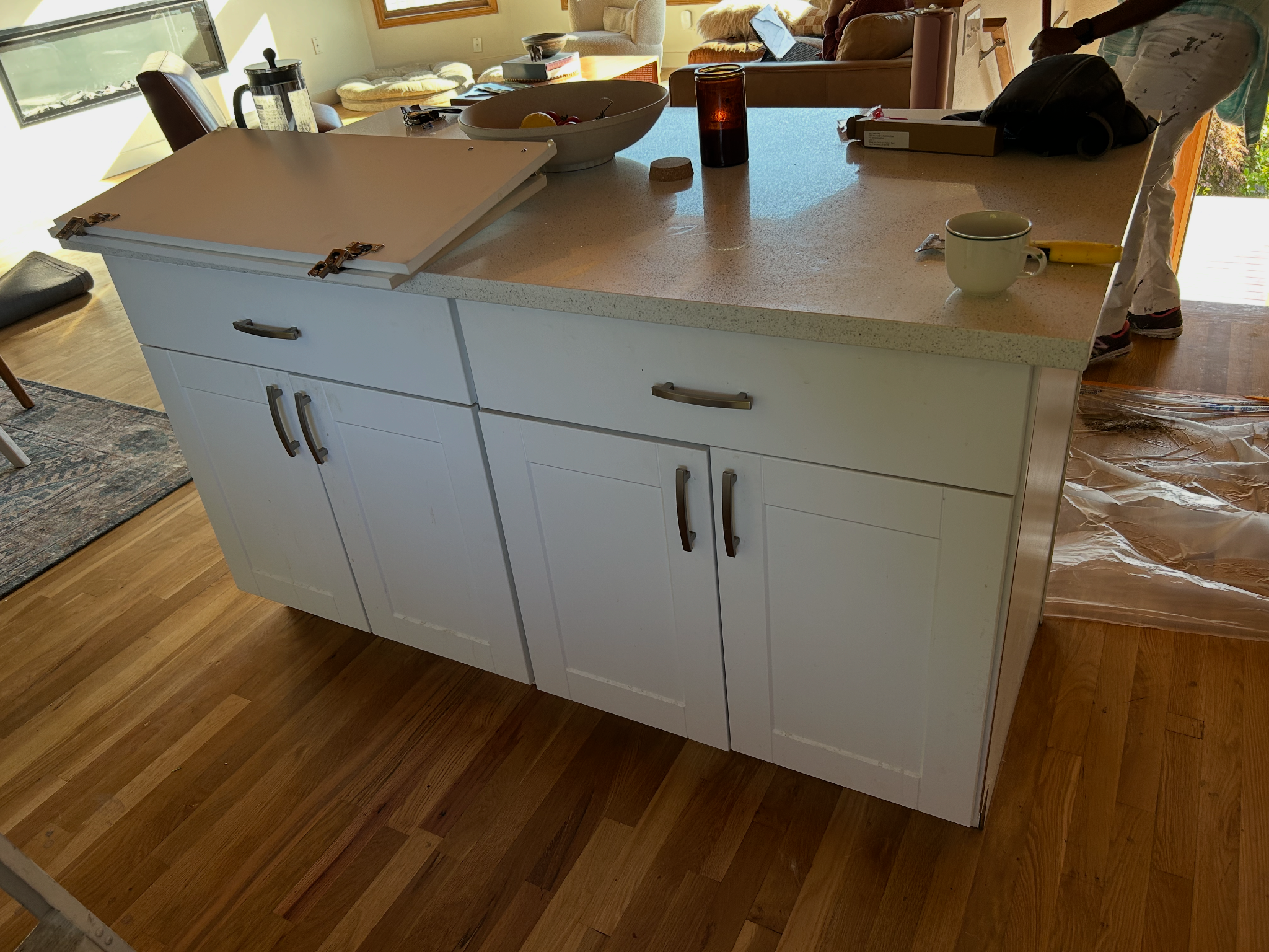 Kitchen island cabinets before refinishing